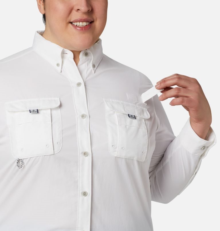 Women's Columbia PFG Bahama Long Sleeve Shirts White | Plus Size CA-Q4C18